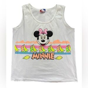Vintage Minnie Mouse Holographic Beach Tank Top Large White 90s Disney AOP